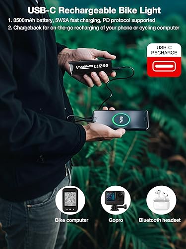 Miniatura 6 de VANSPARK CL1200 - Luces de bicicleta de 1200 lúmenes, faro de bicicleta con corte de 1200 lúmenes, luces de bicicleta recargables USB-C, cuerpo de