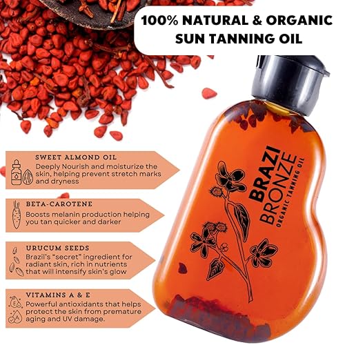 Miniatura 6 de Brazi Bronze Aceite de bronceado 100% natural y orgánico, aceite hidratante para el cuidado solar, aceite de bronceado al aire libre, Accelertor de