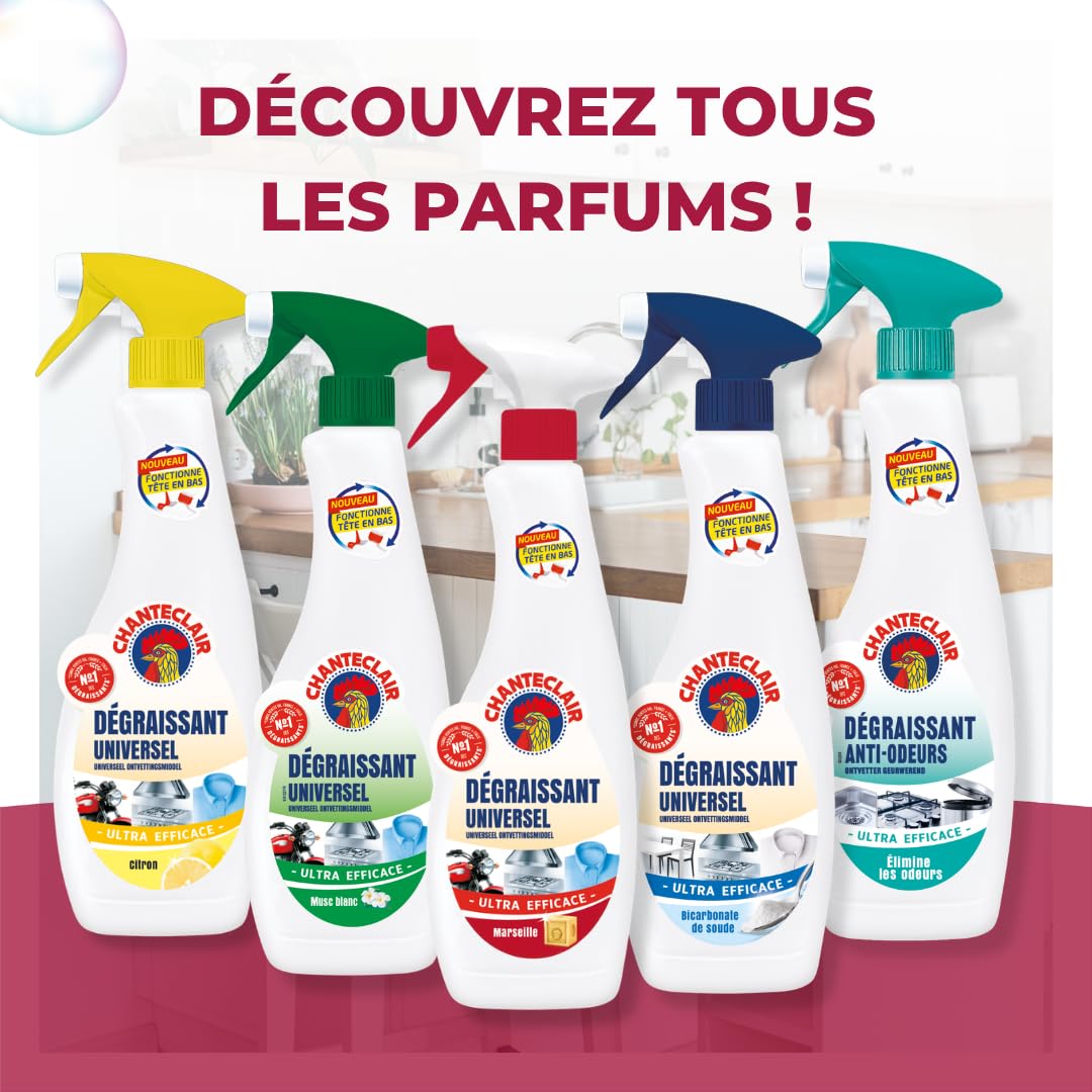Chanteclair - Spray Dégraissant Universel Marseille, Idéaux sur Tout, Efficaces Partout, Fonctionne Tête en Bas - 12x 600 ml