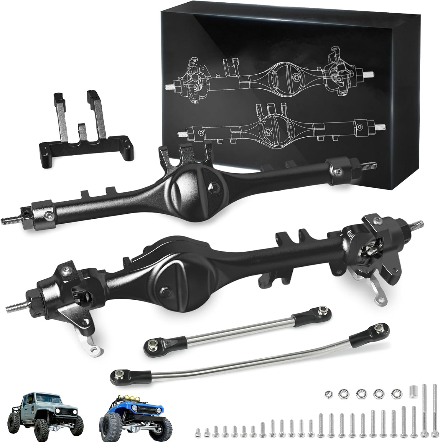 F10T Front Rear Axle Set, SCX10 II Offset Straight Axle CNC Machined Aluminum Complete Assembly with Hardened Ar44 Gear Set & Sealed Bearings for Vanquish Phoenix Vs4-10 1/10 Scale Rc Crawler