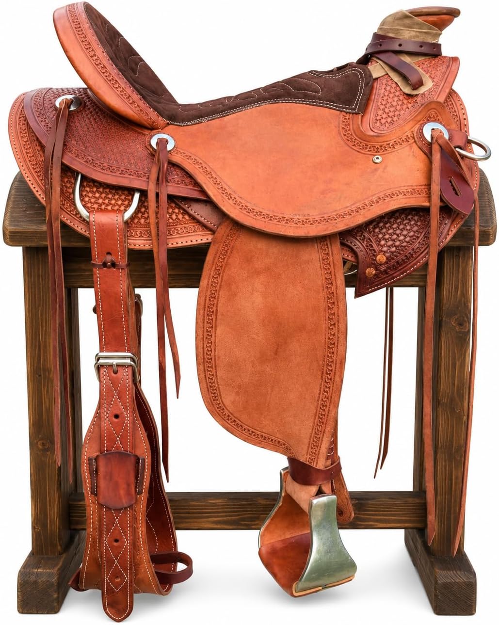 Wade Horse Saddle Tree A Fork Roping Ranch Work Handmade Tooled Carved Premium Leather Western Equestrian Trail Tack Adult & Pony Horse Riding Saddle, Size: 10-18 inch Seat, EV-257