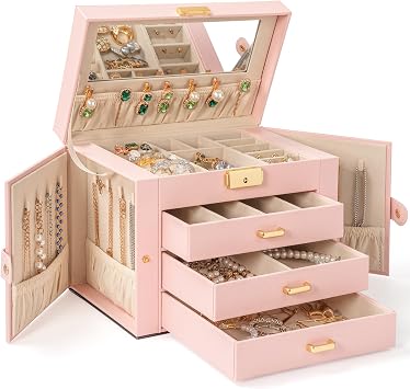 AKOZLIN 4-Tier Jewelry Box 3 Drawers Jewelry Storage Organizer Large
