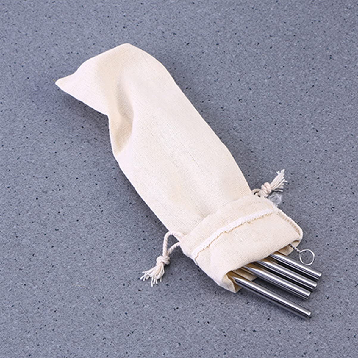 Unomor 50pcs Cotton and Linen Pouch Bags for Stainless Steel Straws and Cutlery Storage Lightweight Drawstring Design Portable and Washable Carrying Cases for Daily Use