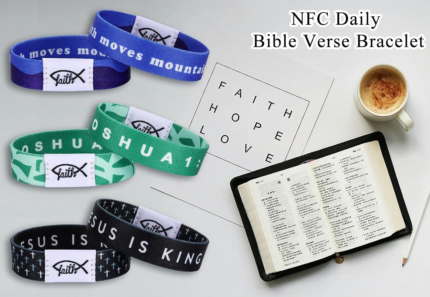 NFC Bible Verse Bracelets in Bulk for Women Man, Christmas Gifts for Family Christian Daily Bible Verse Bracelet Adjustable Wearable Inspirational Spiritual Energy Quotes Bracelets image 5