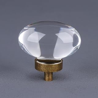 8 Pack Antique Brass Crystal Cabinet Knobs, Oval Vintage Glass Cabinet Knobs Pulls for Dresser Drawers Kitchen Bathroom Cupboard