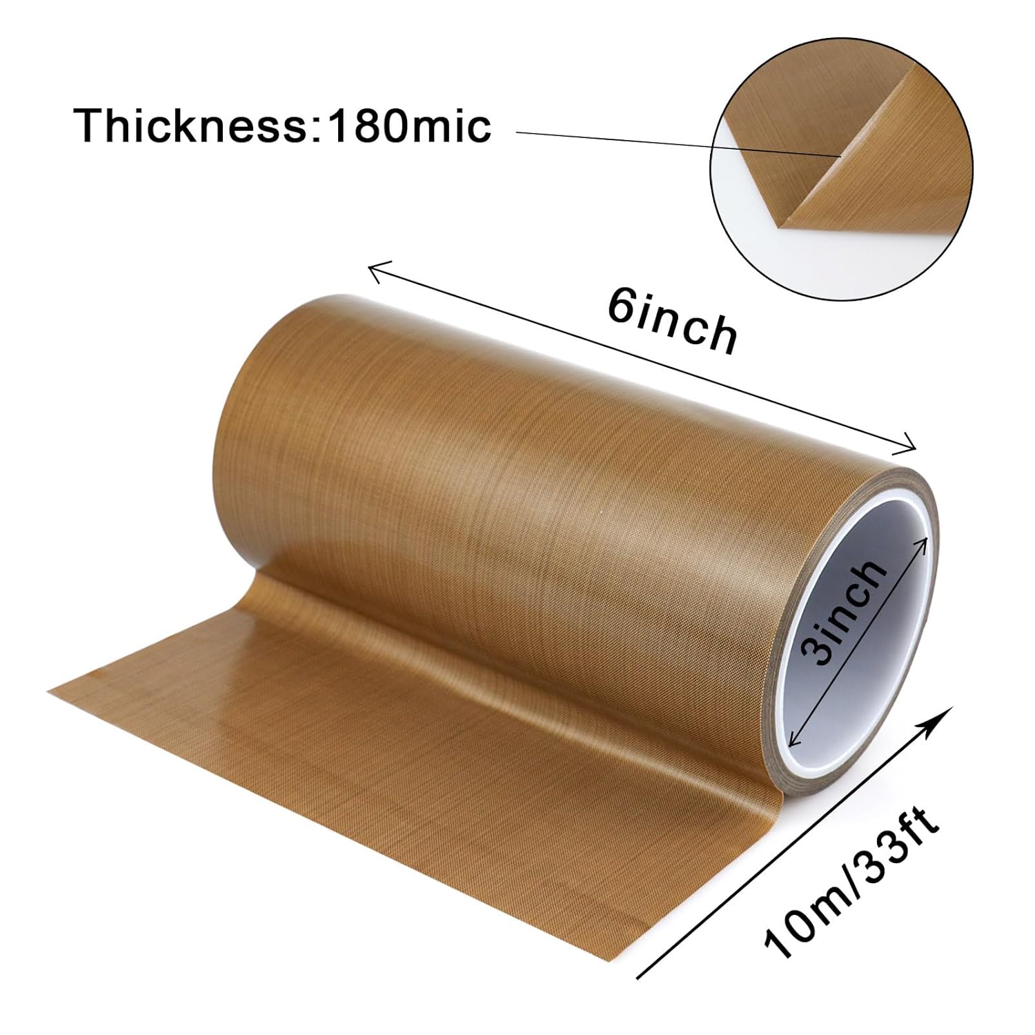 BOMEI PACK PTFE Glass Cloth Tape 6.3mil x 8 "x 33 ft High Temperature PTFE Tape Abrasion Resistant Surface Protection for Vacuum Sealer Machine, Hand Impulse Sealers Insulation Coated