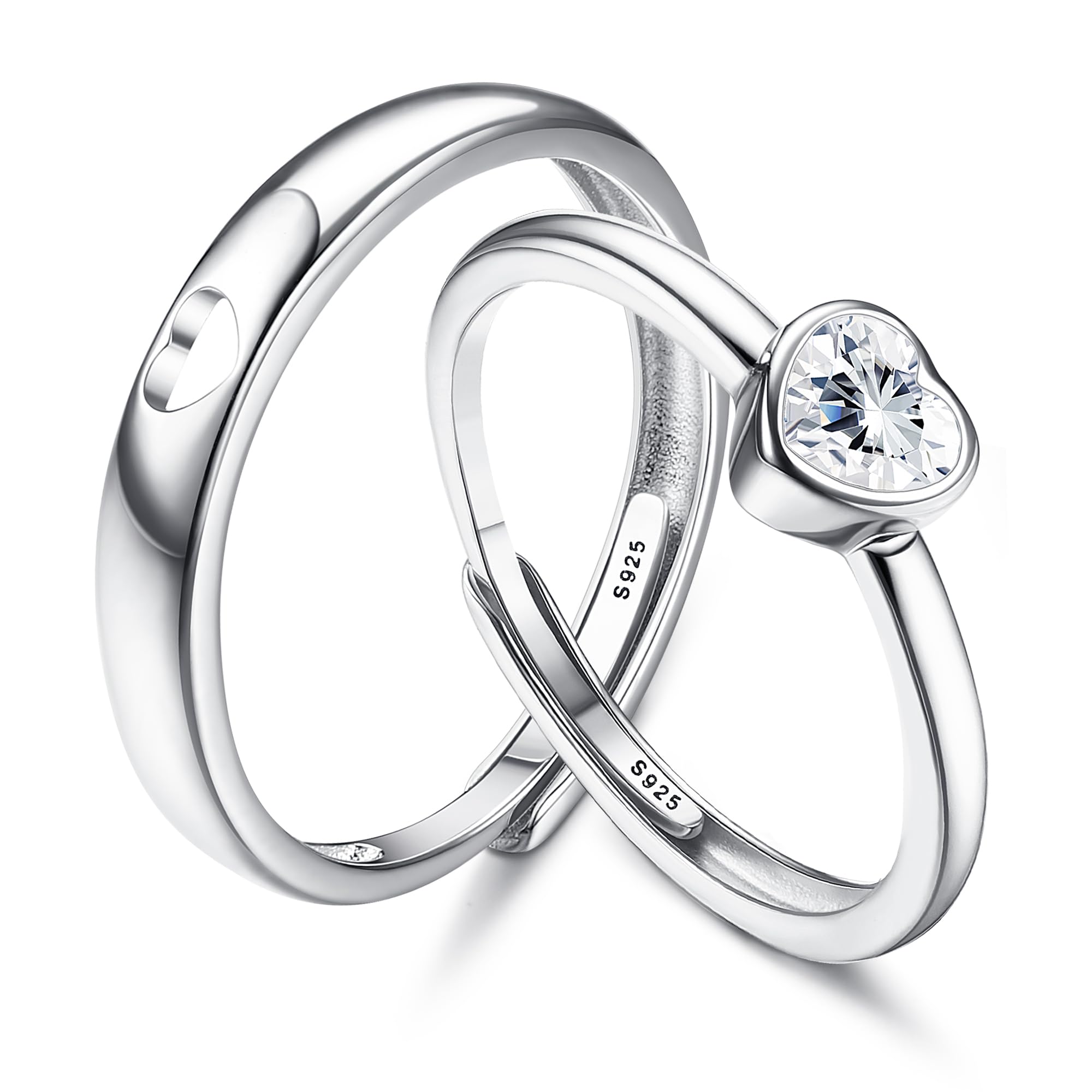 JeweBellaAnillos Mujer Plata de Ley 925 Elegant Anillo Corazón de Amor Ajustable Circonita Cúbica Anillo Compromiso Alianzas Boda para Parejas