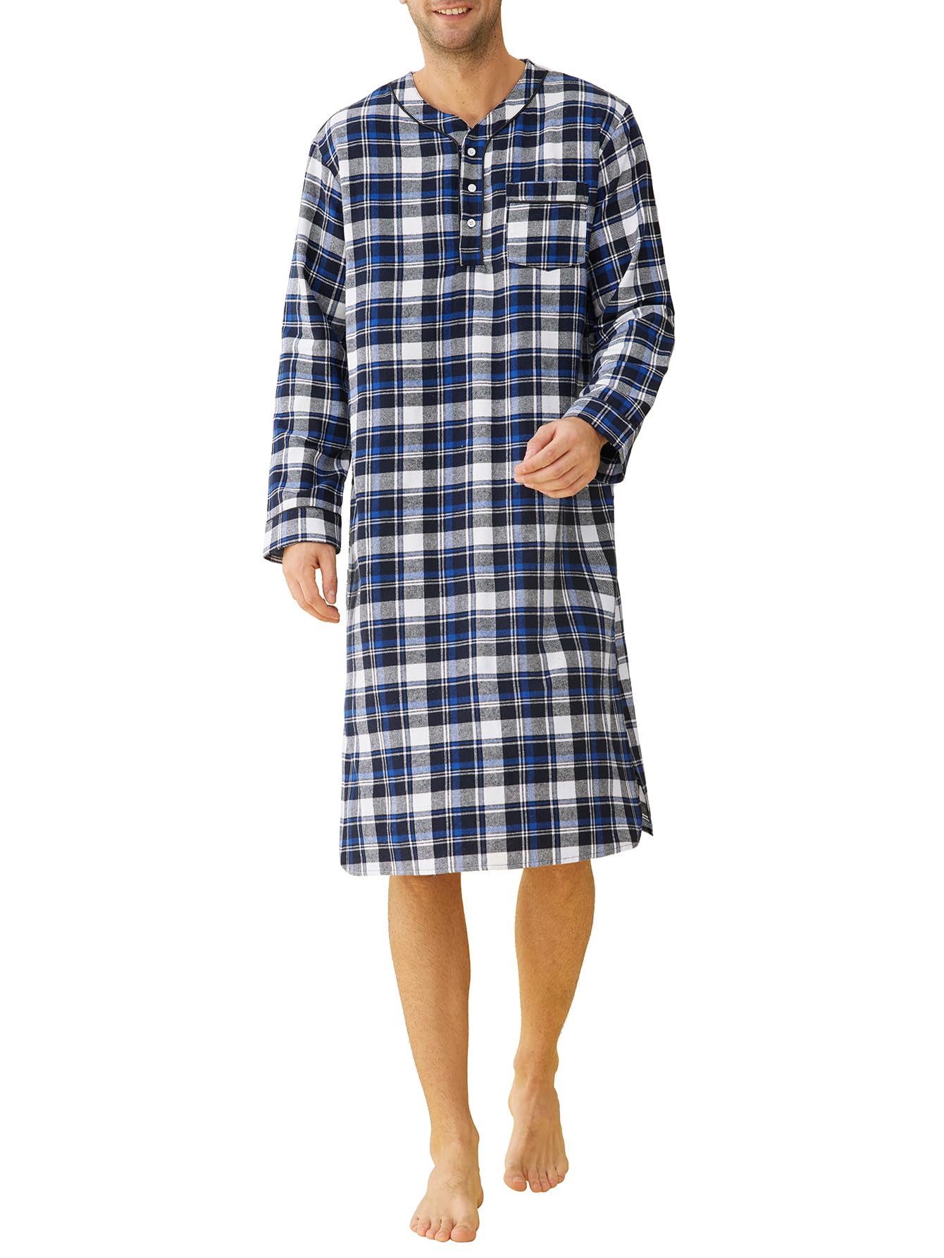 Latuza Men's Cotton Flannel Nightshirt Sleep Shirt