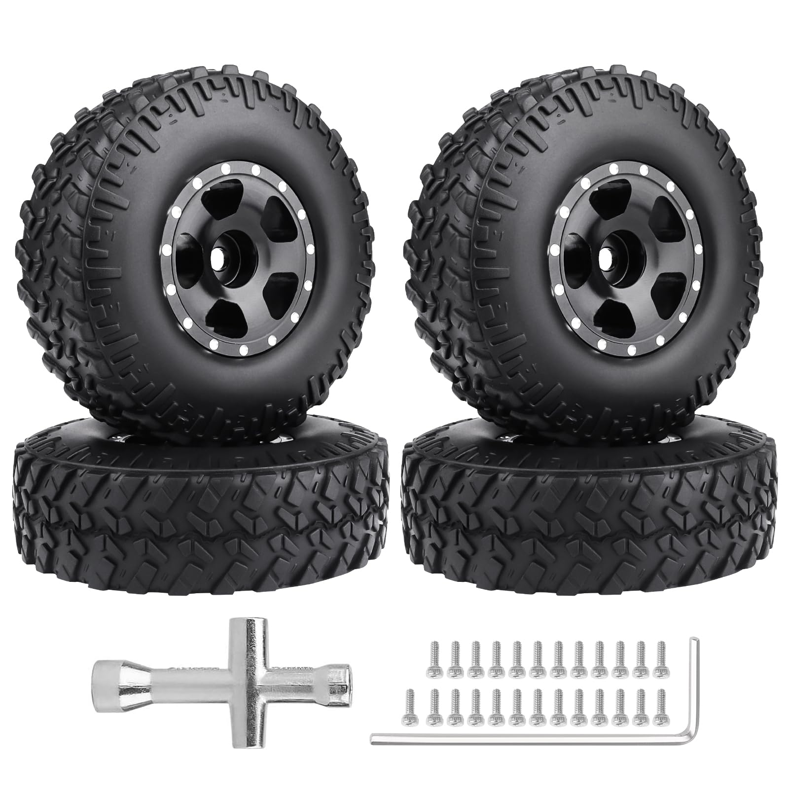 HobbyPark 1.0 Beadlock Wheels for TRX4M AX24 SCX24 FCX24 Enduro24 1/18 1/24 RC Crawler Car (Style A with Tires)