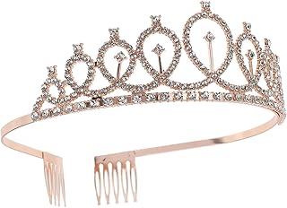 FRCOLOR Coroas de Cristal E Tiaras Com Pente Princesa Coroa Coroa de Aniversário Com Pente Coroa de Noiva para As Mulheres Rosa Ouro