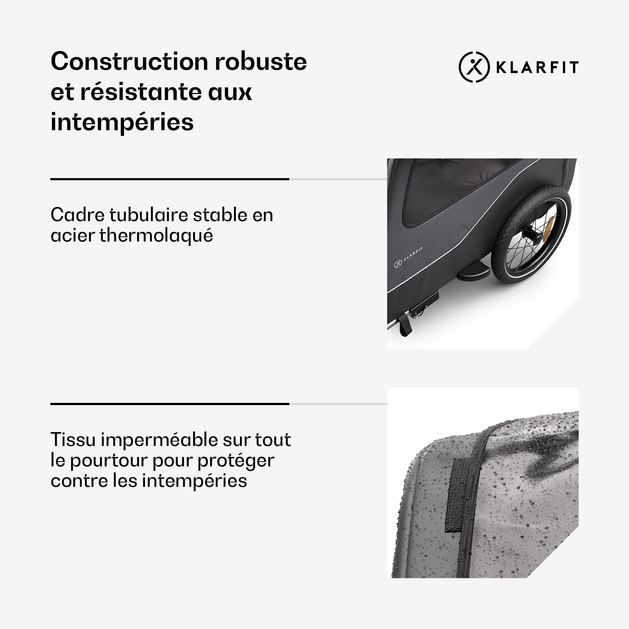Klarfit Goldie Home remorque de vélo pour Chiens, Volume 334 L, imperméable, réflecteurs & Drapeau de sécurité, capacité de Charge 40 kg, Pliante, Roues de 16 Pouces, Noire