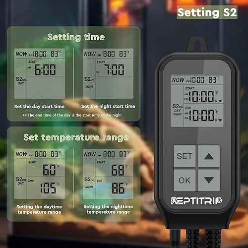 Miniatura 5 de Reptile Thermostat, Light Timer for Temperature and Lighting Control, Day-Night Timer Thermostat with Reptile Thermometer for UVB Light, Heat Lamp,