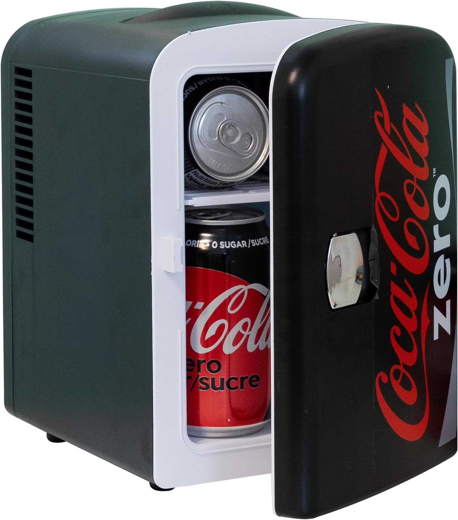 Coca Cola Coke Zero Mini Fridge For Bedrooms 4L Small 6 Can Table Top Quiet Mini Fridges For Skincare Office Food Drinks Kids Home Car & Travel 12V Portable Cooler Warmer Refrigerator Classic Black