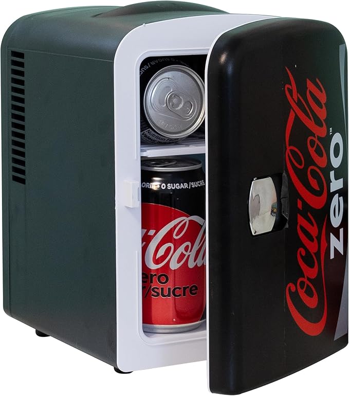 Coke Zero Mini Fridge - 6 Can Refrigerator for Bedroom Office, Portable Table Top Beverage Cooler, 12V 110V Refrigerador For Drinks, Soda, Wine Use In Car, Dorm, Outdoor, Patio on Fridge.com