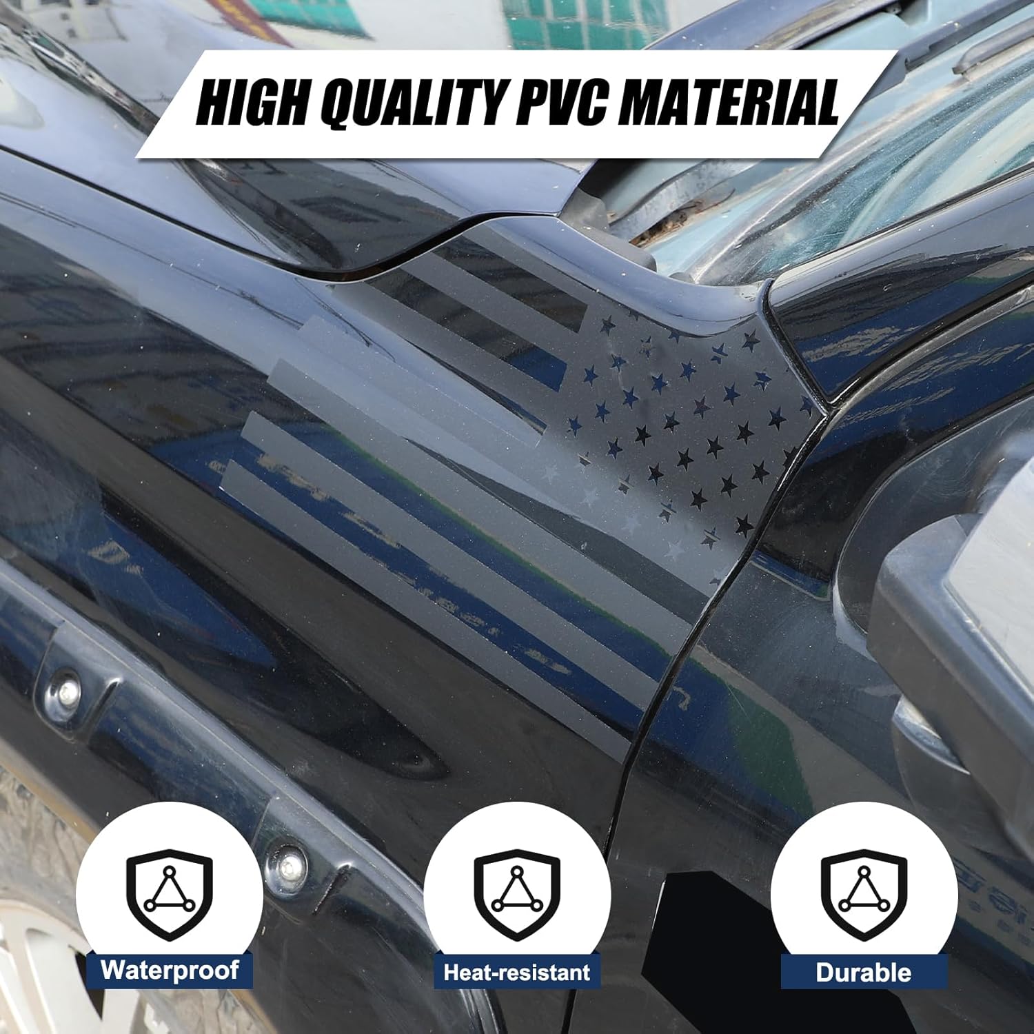 LLKUANG Polyvinyl Chloride Car-Styling Side Fender American Flag Decal Fit for Toyot@ Tundra 2014-2018 Fender Decoration Stickers Exterior Accessories-2PCS