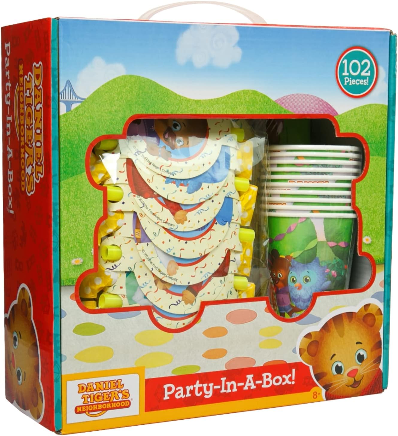 Daniel Tiger's Neighborhood Party-In-A-Box: Quality Decorations & Supplies for 10 Guests. 1 Banner, 10 Plates, 1 Tablecloth, 30 Utensils, 10 Cups, 30 Napkins, 10 Party Blow-outs & More