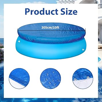 10ft Round Pool Cover, Swimming Pool Cover Easy Set Dustproof Pool Protector for Inflatable Pools & Above Ground Pools (305cm/10ft)