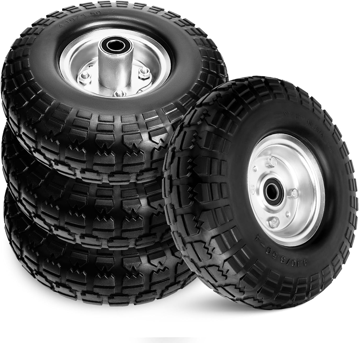 Taifa 2 PCS 10" Solid Flat Free 4.10/3.50-4 Rubber Tires and Wheels Replacement with 5/8'' Bearing and 2.17'' Offset Hub, Air less Wheel for Wheelbarrow/Wagon/Trolley/Lawn Mowers/Generators etc.