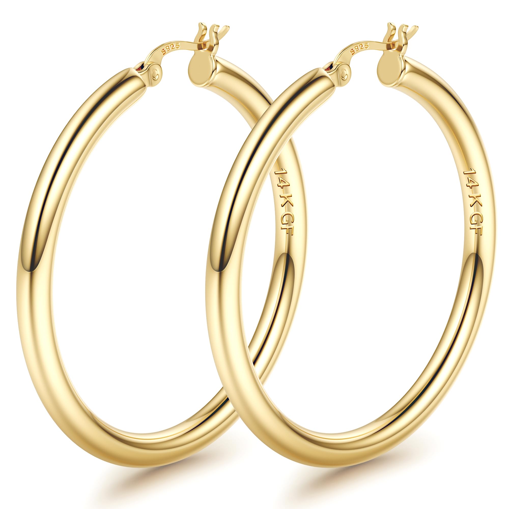 FIOROYAL Aros Dorados Mujer,Pendientes Plata de ley 925,Pendientes Aros Mujer de Oro 14K,Pendientes Hipoalergenicos,Pendientes Grandes Mujer 25/30/40/50/60/70MM