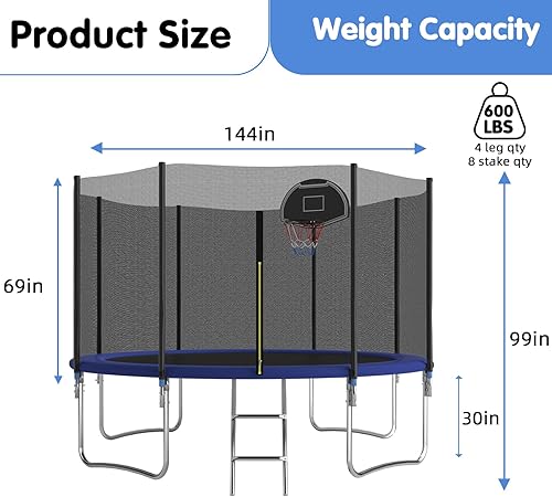 Miniatura 9 de Tranpoline - Tranpoline para exteriores de 14 pies, 12 pies, 10 pies, 8 pies, para niños y adultos, capacidad de peso de tranpoline de 300 a 1000