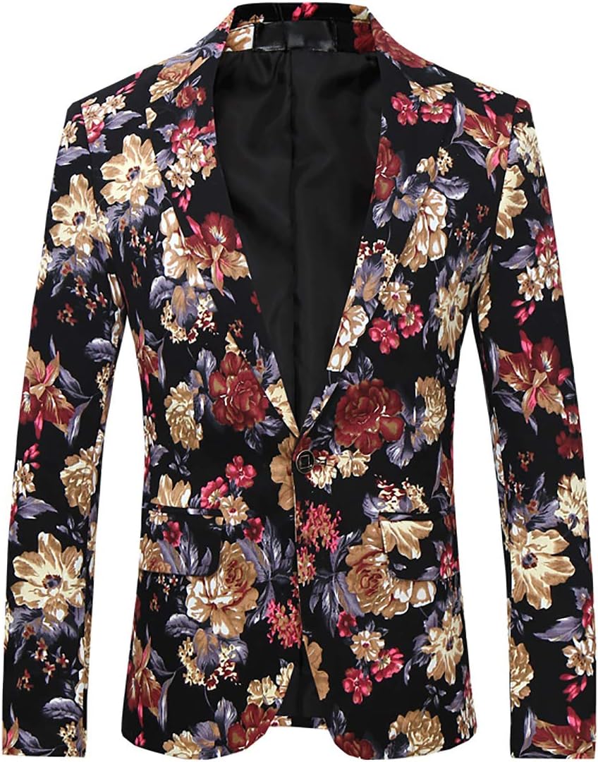 Cloudstyle Mens 2 Piece Suit Notched Lapel Sport Coat Floral One Button Slim Fit Tweed Suit - Image 3