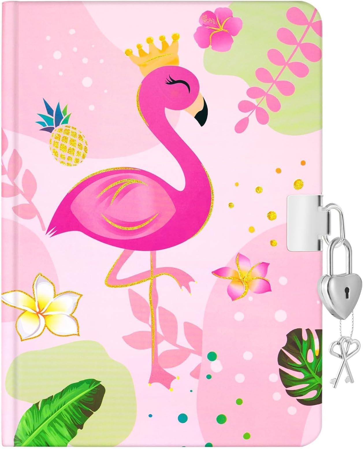 WERNNSAIKids Diary for Girls Flamingo Journal - Kids Gold Foil Journal Girls Diary, School Private Diary A5 Lined Memos Writing Drawing Notepad with Lock and Keys, Notebook Birthday Christmas Gift