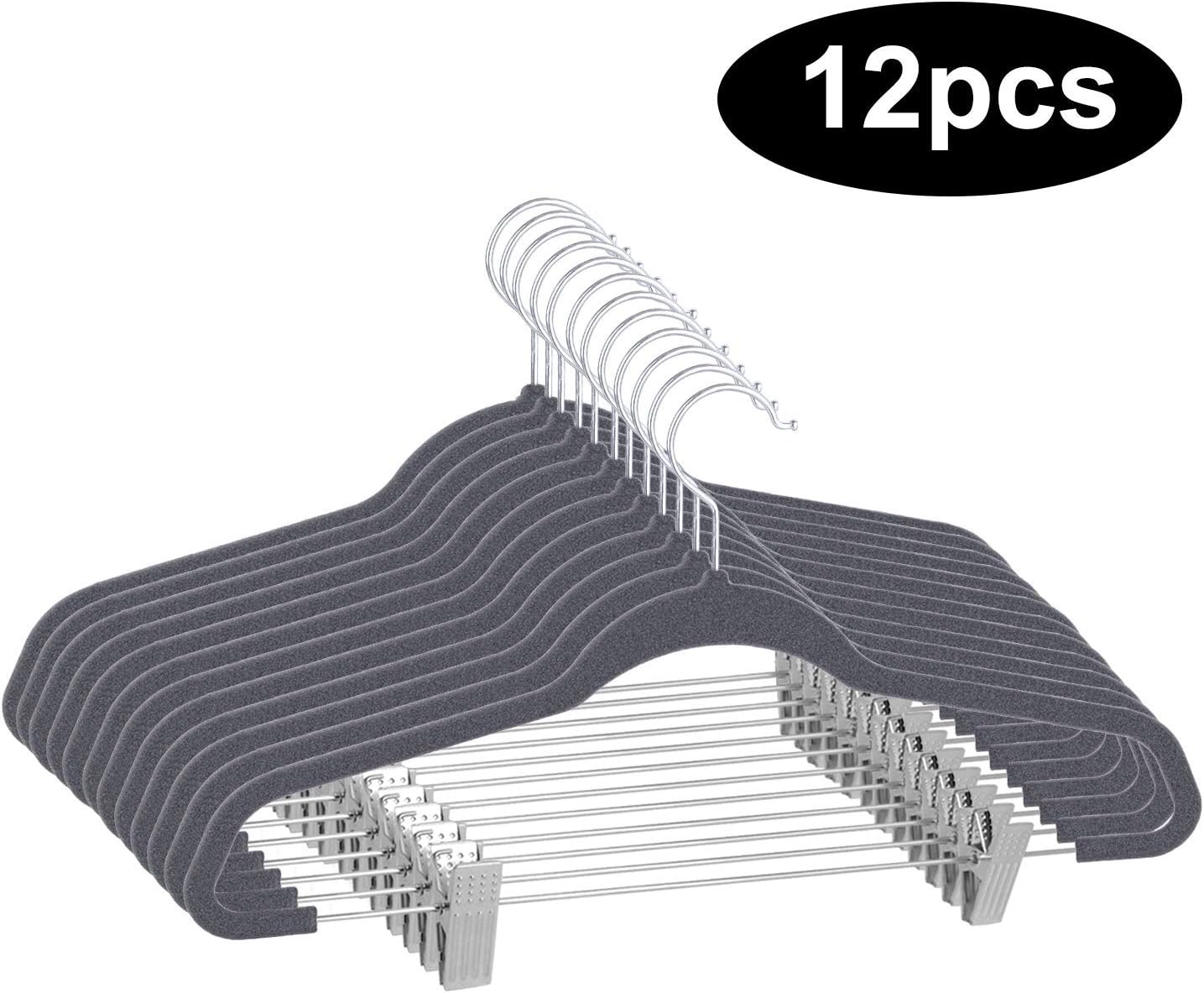UERMEI Pant Hangers, Trousers Hangers with Clips Non Slip Space Saving 360 Swivel Hook Coat Hangers for Suits, Coat, Dresses, Trousers (12 Pack)