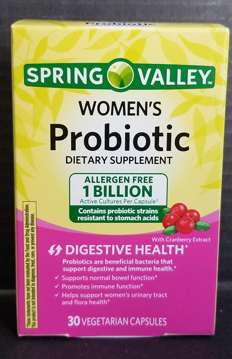 30 Spring Valley Women's Probiotic Capsules +Cranberry, 1 Billion CFU,