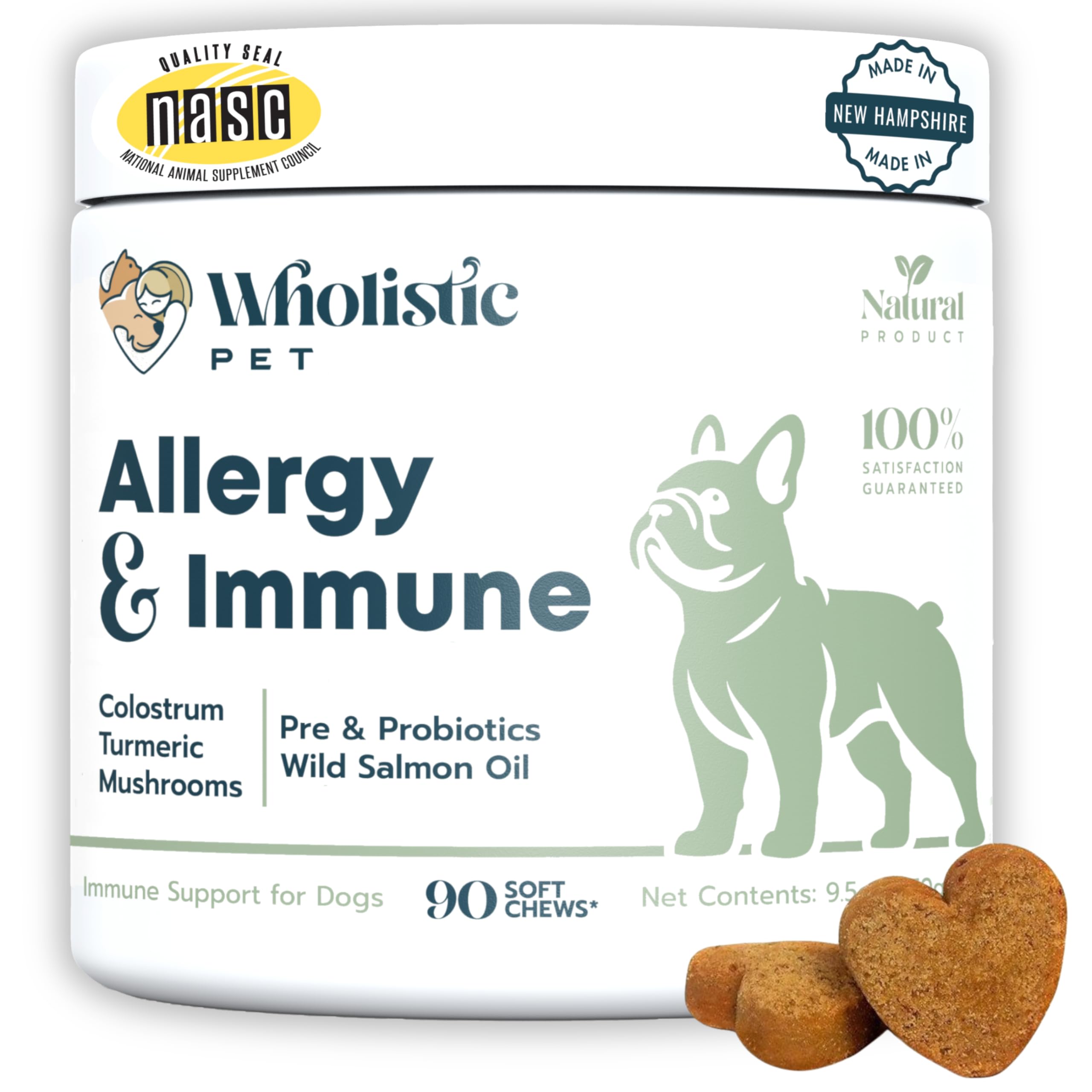 Wholistic Pet Allergy & Immune - Dog Allergy Chews with Mushrooms, Colostrum, Turmeric & Salmon Oil - Immune Support & Itch Relief for Dogs - Pre &