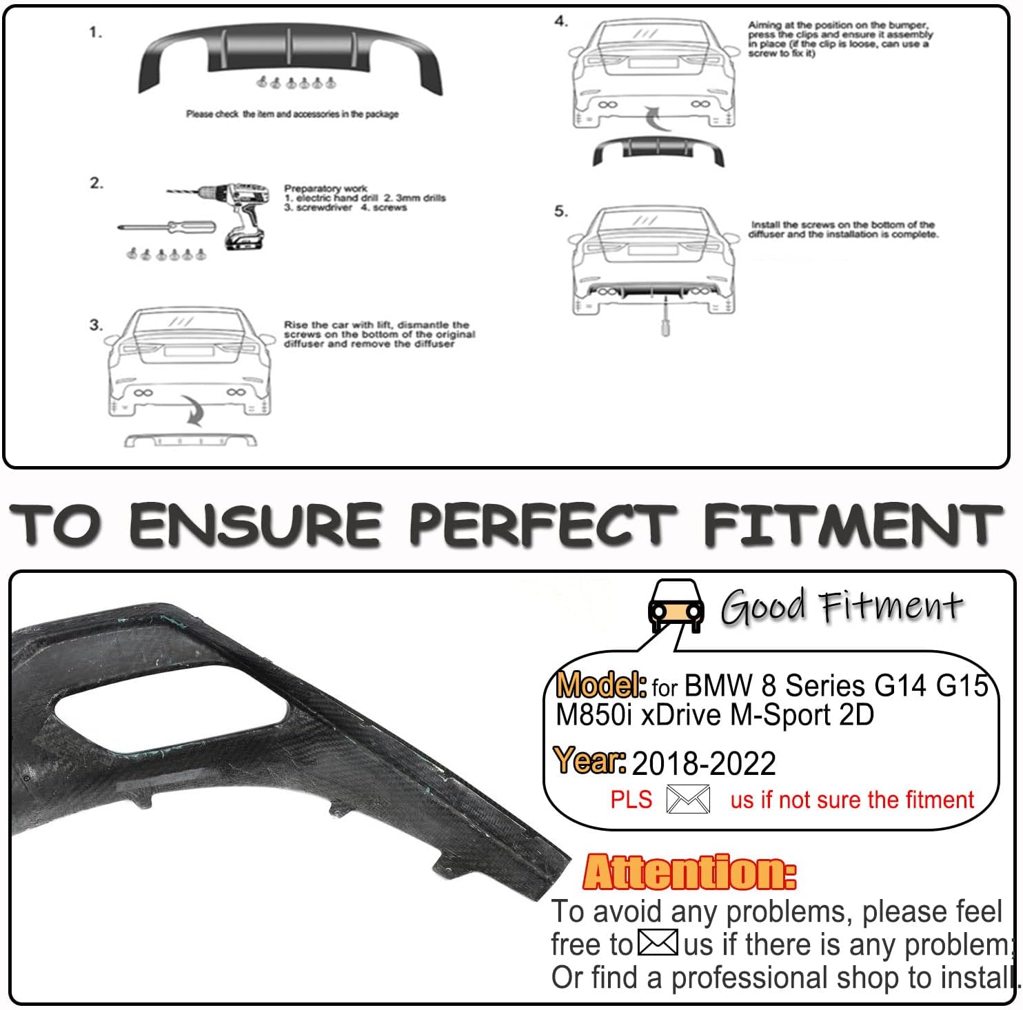 Dry Carbon Fiber Rear Diffuser for BMW 8 Series G14 G15 2018-2022 M850i xDrive M-Sport 2D Customized Lower Bumper Lip Spoiler Body Kit Factory Outlet
