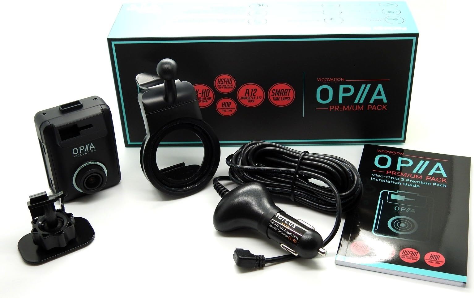 OPIA2 2K 1440p HDR Dashcam Premium Pack Bundle with 64GB MicroSD Card