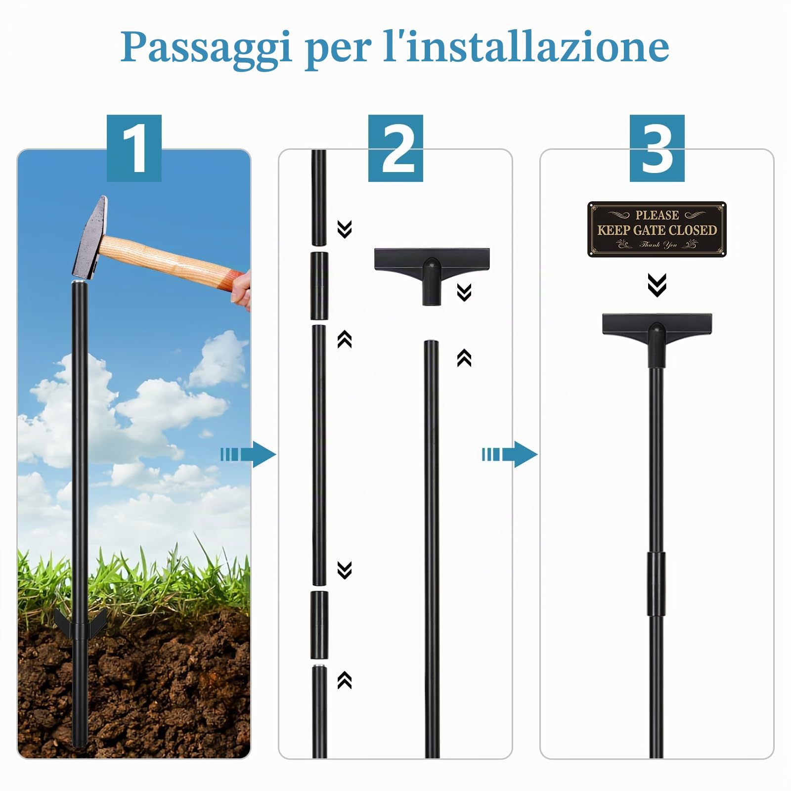 Confezione da 2 pali da 120 cm, impermeabili, per cartelli in metallo, supporto per segnaletica per esterni, prato, bar, parcheggio, garage, eventi, solo per cartelli in alluminio, nero, 1,2