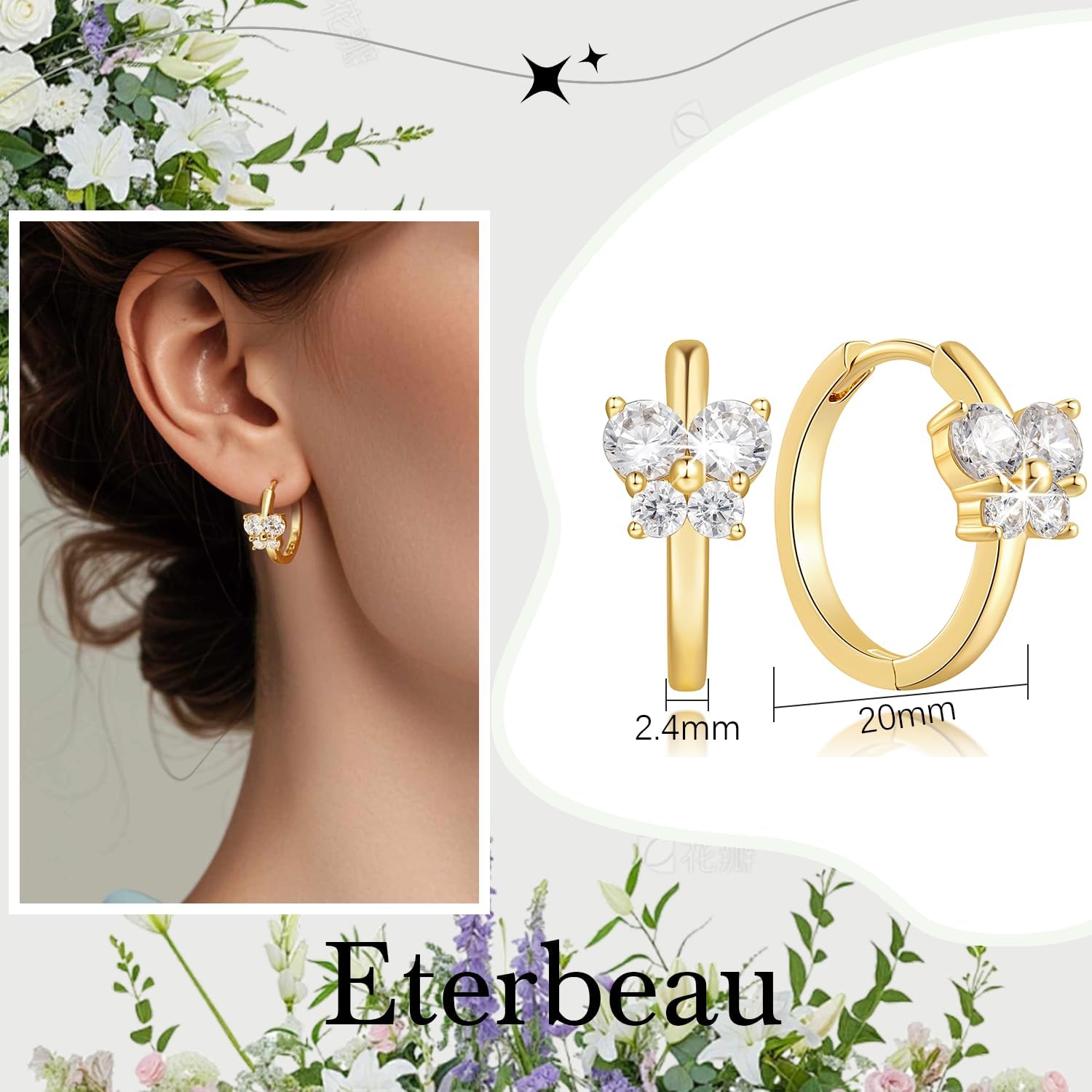 14K Gold Earrings for Women Hoop Earrings for Women Dainty with Cubic Zirconia Delicate Butterfly-Design Womens Butterfly Hoop Earring 20mm - Image 2