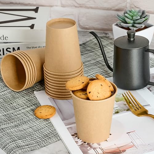 Miniatura 5 de LITOPAK Paquete de 100 tazas de papel kraft de 8 onzas, tazas de café desechables, bebidas calientesfrías, tazas de café caliente, tazas de café de