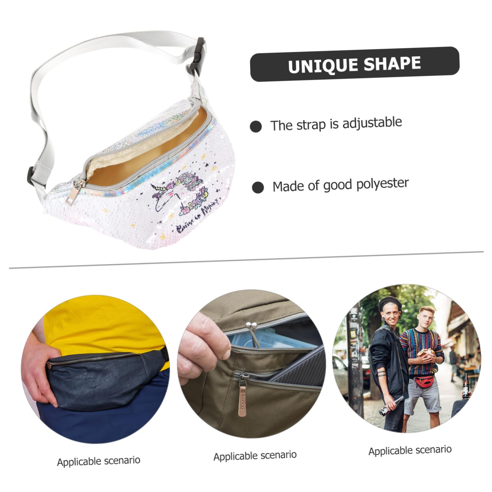 3stücke Sequin Bauchtasche Für Frauen Einstellbare Gürteltasche Mit Cartoon-Design Für Fitness Reisen Und Festivals