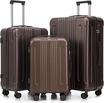 Merax Luggage Sets 3 Piece, Expandable Suitcases with Wheels, Hardshell Suitcase Set, ABS Carry on Luggage Set with TSA Lock, Travel Luggage,Brown