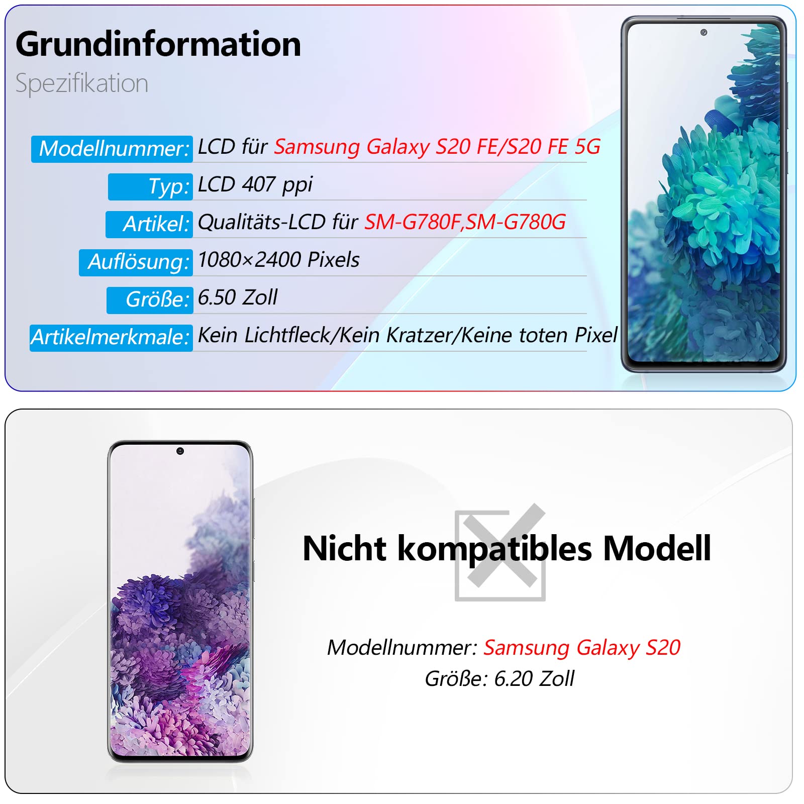 RongZy für Samsung Galaxy S20 FE/S20 FE 5G LCD Bildschirmersatz für Samsung Galaxy S20 FE Touchscreen Digitalisierer Display mit Werkzeugen (Schwarz mit Rahmen)