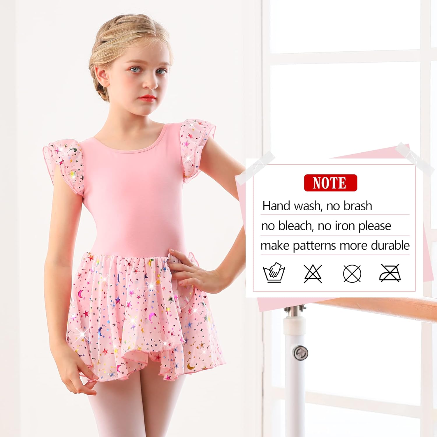 DANSHOW Ballet Leotards for Girls Dance Skirted Leotard Kids Ballet Tutu Dress Toddler Shiny Ruffle Sleeve Dancewear - Image 7