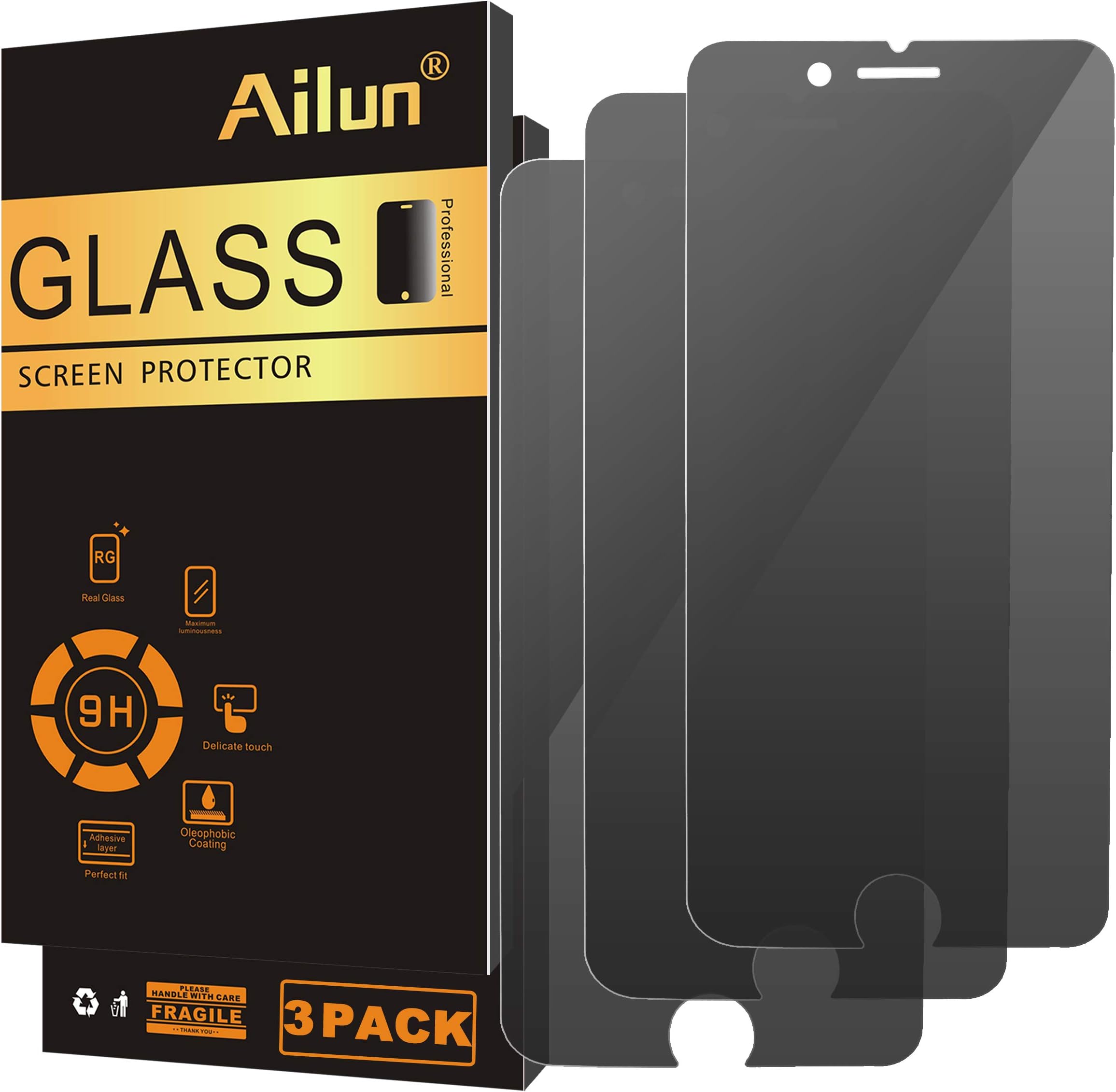 Ailun Screen Protector Compatible with iPhone 8 Plus 7 Plus Privacy Anti Glare 3Pack Tempered Glass [black]