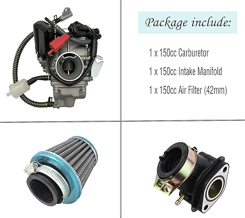 Miniatura 6 de Carburador de 150cc para motores GY6 4 tiempos choke eléctrico motocicleta scooter 152QMJ 157QMI con colector de admisión