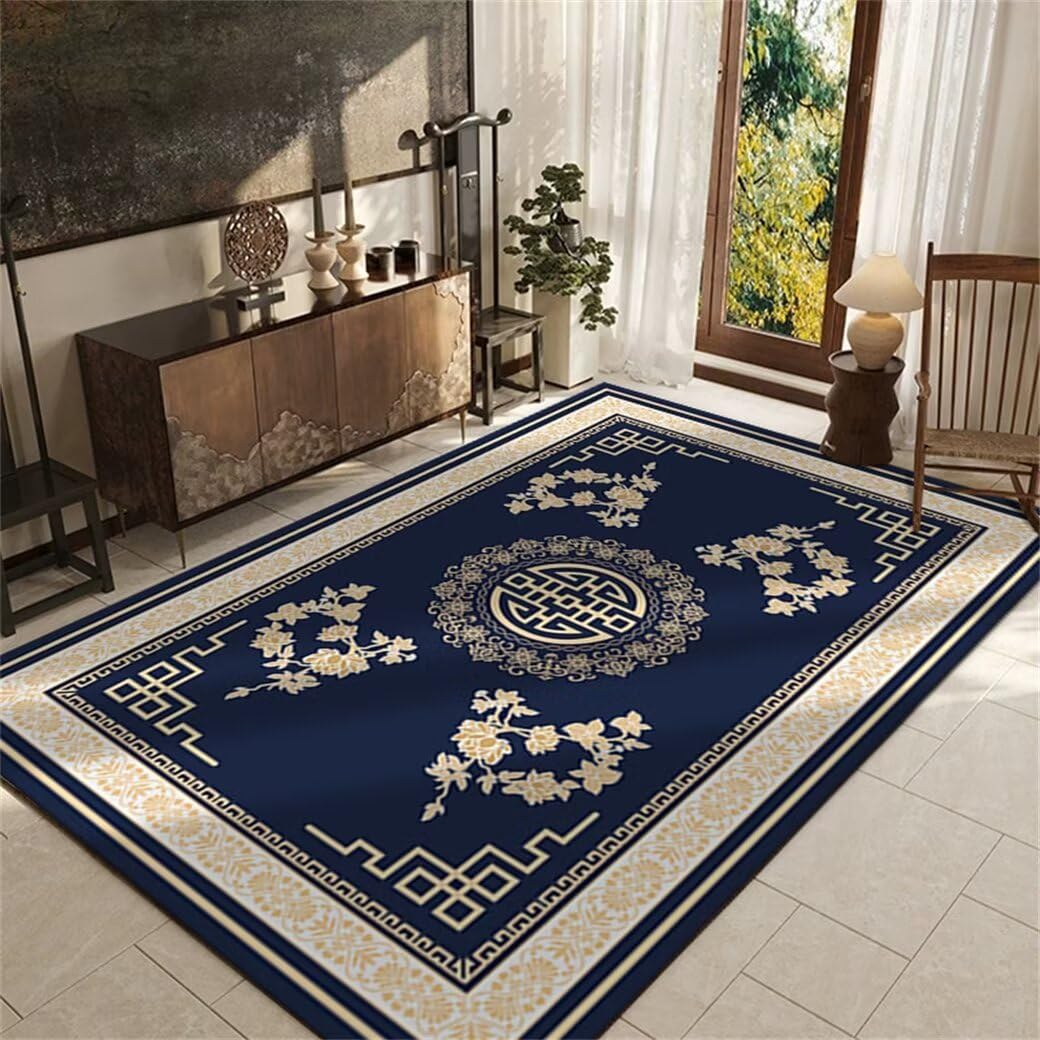 Tapis de sol enfant bleu 50x80cm oriental classique pour chambre garçon et salon