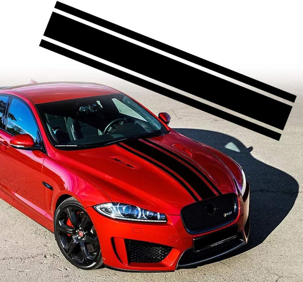 49"x 8.7" Car Hood Sticker Auto Racing Stripes Body Side Decal Hood Stripe Decal Vinyl Modified Decoration Accessories for Vehicles (A Black)
