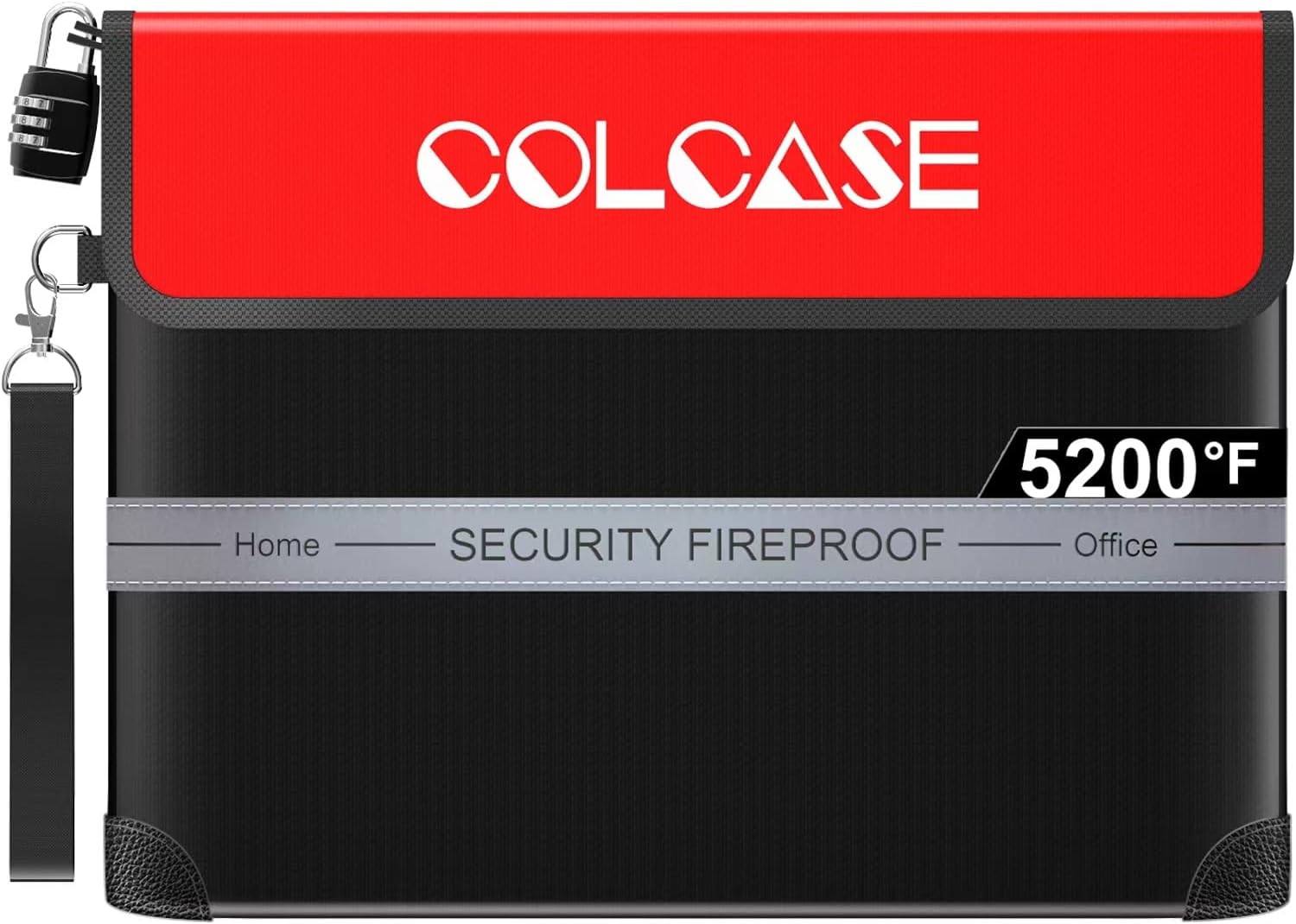 COLCASE Fireproof Document Bag with Lock 5200℉ Heat Insulated Waterproof and Fireproof Bag with Zipper Storage for Money, Documents,Passport and Valuables 15 x 11 inches