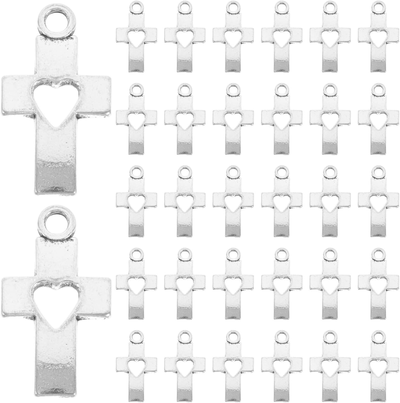 Alipis 50pcs Hollow Heart and Cross Alloy Charms 10x18mm Mini Pendants for Jewelry Making Craft Bracelets Necklaces DIY Religious Connector Decorations