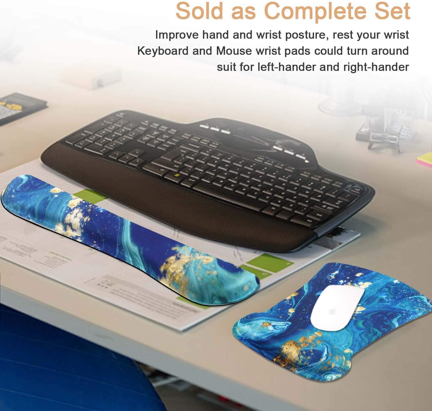 iCasso Keyboard Wrist Rest and Mouse Wrist Rest Pad, Made of Memory Foam, Ergonomic Support, Easy Typing and Relieve Wrist Pain, Perfect for Gaming, Computer, Office, Laptop (Blue Gold ) : Office Products