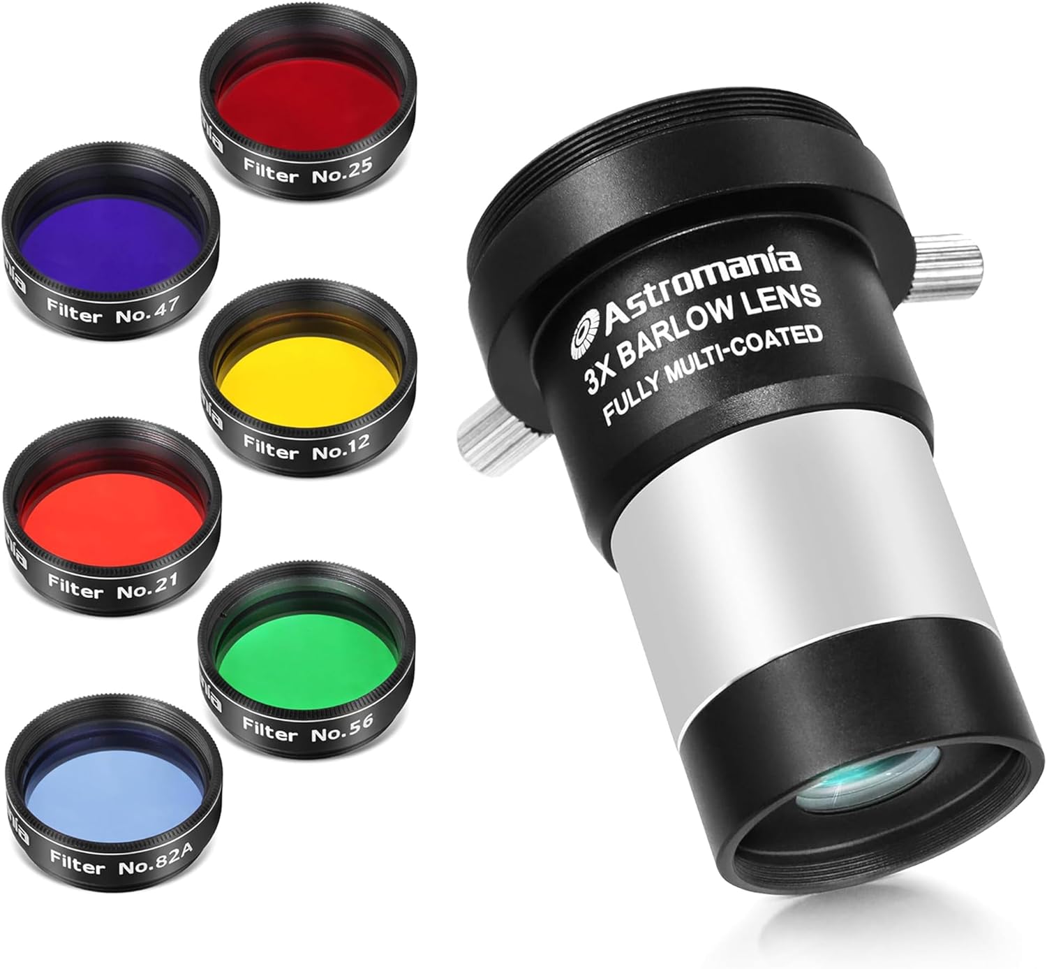 Astromania 1.25-Inch Color Filter Set (6 Pieces)- Bundle with - 1.25" 3X Short Focus Barlow Lens