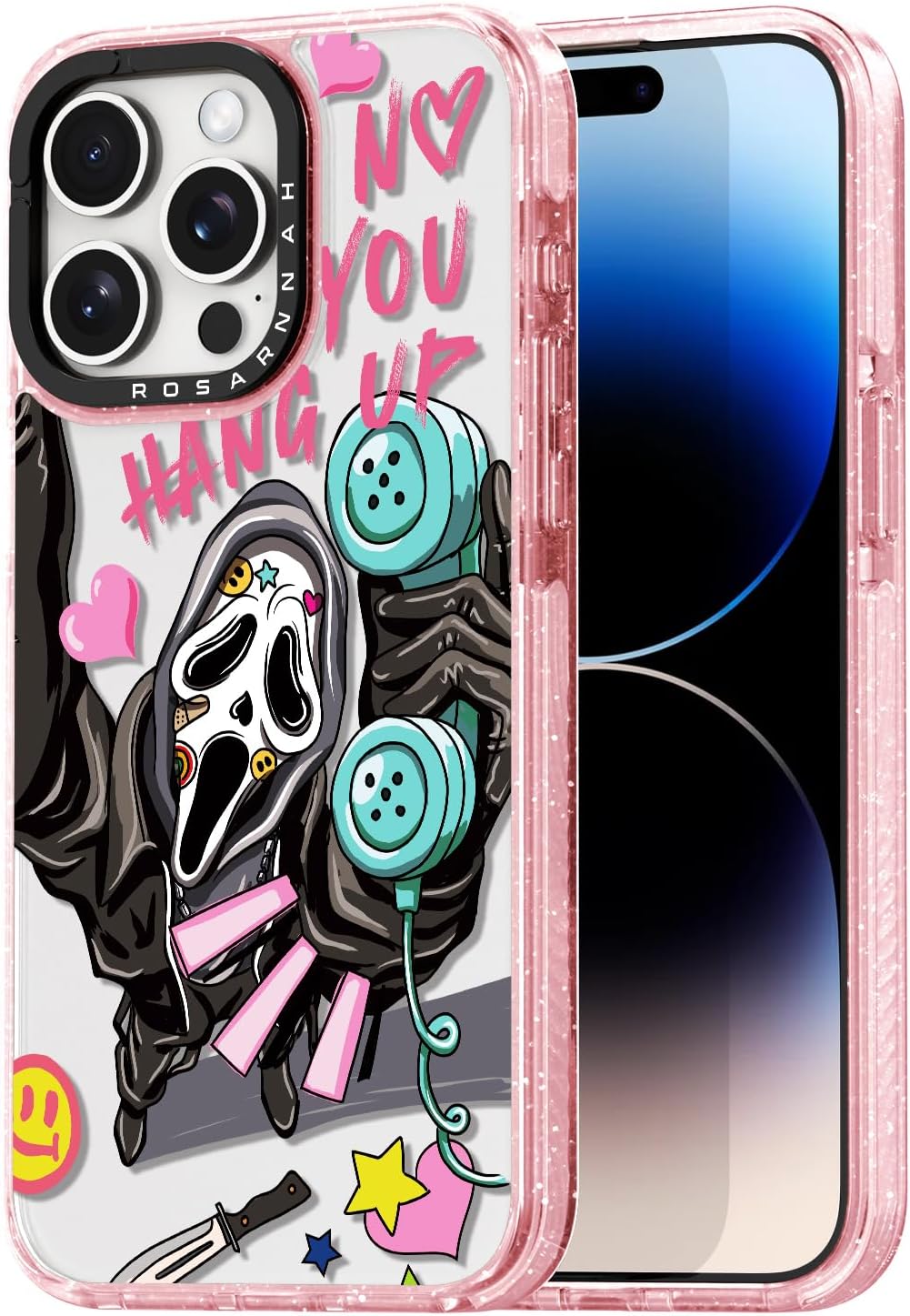 for iPhone 14 Pro Max Case Cute - Durable Shockproof 6.6 ft Drop Impact Phone Case - Funny Skeleton Design (6.7) Glitter Pink