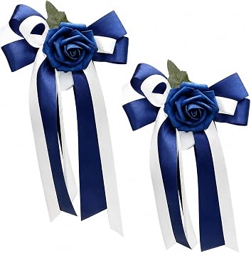 2PCS Wedding Car Ribbon, Car Decorations for Wedding, Elegant Car Door Handle Bows Decor Bouquet Supplies with Secure Attachment
