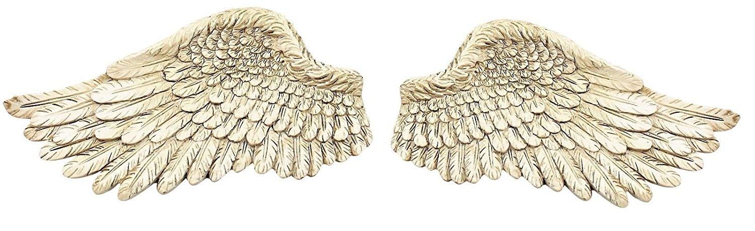 Garden mile Chic Large Angel Wings Wall Art Decoration with Feather Ornament - Large Vintage White Shabby Fairy Door Unique Wall Decorations Hanging Ornaments Sculpture for Wedding