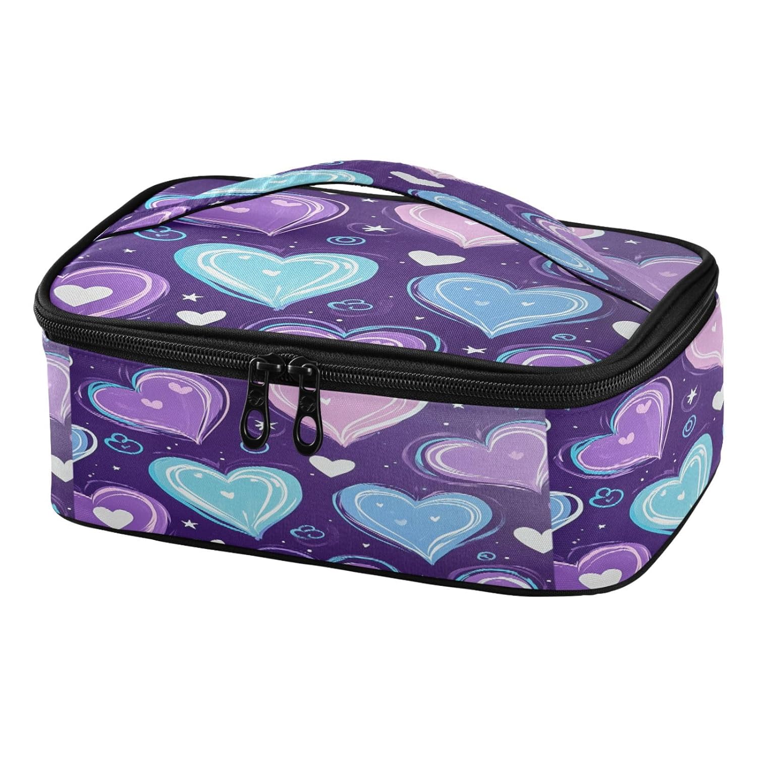 Caikeny Kids Lunch Bag Purple White and Blue Heart Insulated Reusable Lunch Bags Lunch Box for Women School